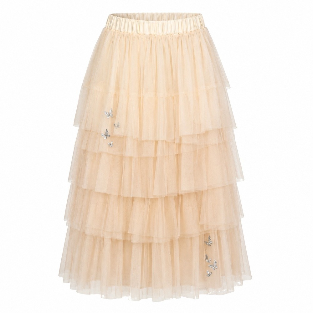 Wicked Paul Tazewell Glinda Butterfly Tiered Tulle Midi Skirt Peach XS NWT
